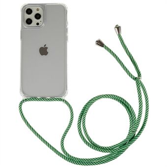 För iPhone 12 Pro Max 6,7 tums genomskinligt telefonfodral med justerbar lanyard Anti-kollision TPU+akryl bakskal
