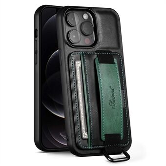 SUTENI H13 Telefon Kickstand Fodral för iPhone 12 Pro Max Korthållare Läderbelagd PC + TPU handrem Telefonskydd