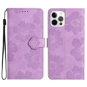 För iPhone 12 Pro Max 6,7 tum Blommor Imprint Telefonfodral PU-läder plånboksfodral med Stand