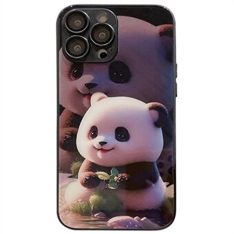 För iPhone 12 Pro Max telefonfodral Söt pandamönster med tryck i härdat glas+TPU-fodral med linsfilm