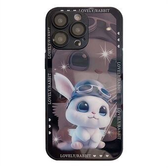 För iPhone 12 Pro Max Rabbit Pilotmönsterutskrift Telefonskydd härdat glas+TPU-fodral med linsfilm