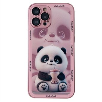 Scratch skal för iPhone 12 Pro Max Milk Tea Panda Mönstertryck Härdat glas+TPU telefonfodral med linsfilm