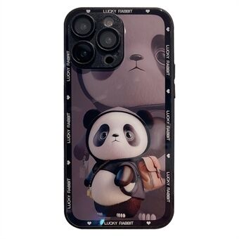 För iPhone 12 Pro Max Anti-Fingerprint Glass+TPU Telefonskal Metall Paint Edge Panda Decor Telefonfodral