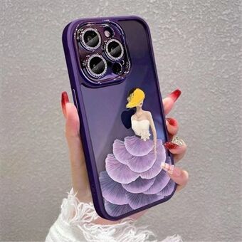 För iPhone 12 Pro Max TPU + telefonfodral i härdat glas Glitter linsskydd Skönhetsmönsterskydd