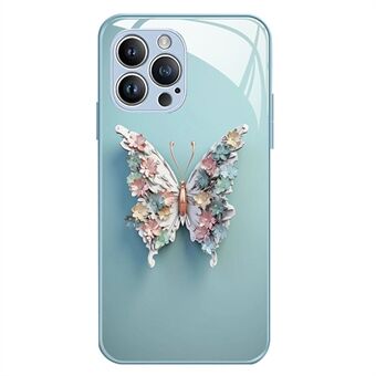 För iPhone 12 Pro Max 6,7 tum Butterfly Pattern Back Cover Härdat glas+TPU telefonfodral
