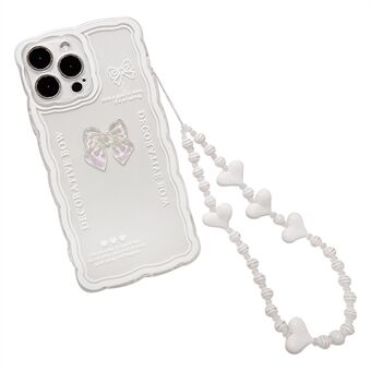 För iPhone 12 Pro Max Stötsäkert telefonskal Little Bowknot Decor Klart mobiltelefonfodral med handledsrem