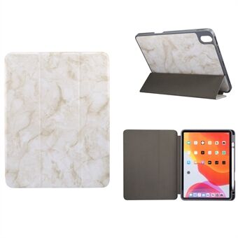 Marmorstruktur Tri-fold Stand PU läder + TPU fodral med pennfack för iPad Air (2020)