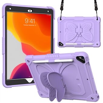 Butterfly Shape Kickställ Design Enfärgad PC + Silikon Stötsäkert surfplatta skal med axelrem för iPad (2021) / (2020) / (2019)