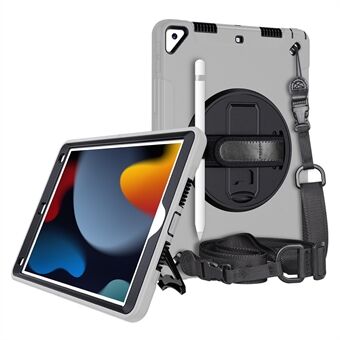 Kickstand Anti-Drop Silikon hård PC Välskyddat hybridskydd med vridbar handrem Pennhållare Axelrem för iPad (2019) / (2020) / (2021)