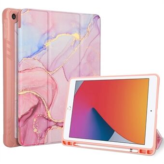 För iPad (2019) / (2020) Marble Pattern Tri-fold Stand PU Leather Tablet Case med Auto Wake / Sleep och pennfack