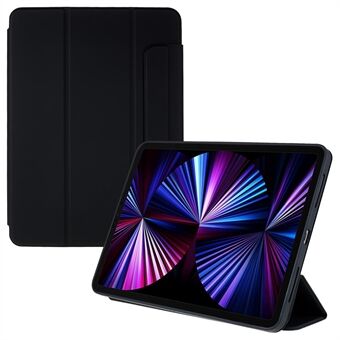 For iPad Pro (2021)/(2020)/(2018) Trifold Stand  Skin-touch Leather Cover Magnetic Absorption Detachable TPU + Acrylic Tablet Case with Camera Frame