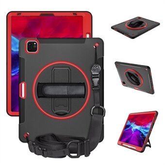 For iPad Pro  (2021)/(2020)/(2018) 360 Degree Swivel Handy Strap Kickstand PC + Silicone Tablet Case with Shoulder Strap