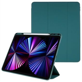 For iPad Pro  (2021) Skin-touch PU Leather Tablet Case Magnetic Detachable Trifold Stand Cover with Camera Lens Frame