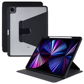 For iPad Pro  (2018)/(2020)/(2021) 360 Degree Rotation Stand PU Leather Case Tablet Cover with Pen Slot and Camera Lens Frames