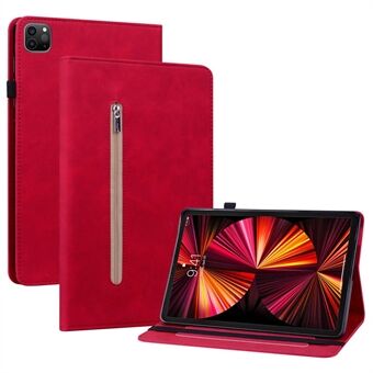 For iPad Pro  (2020)/(2021) Solid Color Tablet Case with Zipper Pocket Shockproof PU Leather Tablet Protective Cover Wallet Design Stand Reinforced Covering Shell