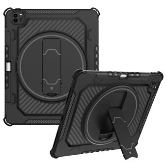 För iPad Pro 12,9-tum (2018) / (2020) / (2021) / (2022) Skyddsfodral för surfplatta av typ B hjälm 360-graders vridbart Kickstand PC + TPU Airbag Fallsäkert bakstycke - Svart
