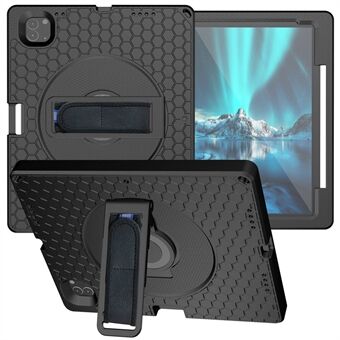 För iPad Pro 12.9 (2022) / (2021) / (2020) EVA+PC Tablet Skyddsfodral Handrem Roterande Kickstand Honeycomb Texture Anti-droppskydd med axelrem