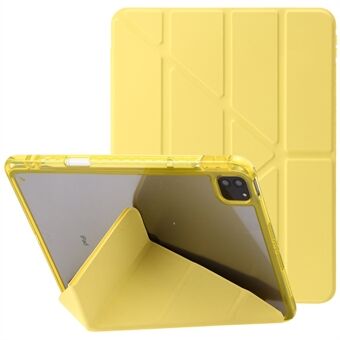 För iPad Pro 12.9 (2022) / (2021) / (2020) / (2018) Origami Tri-fold Stand Fodral PU Läder Transparent akryl Tablet Cover