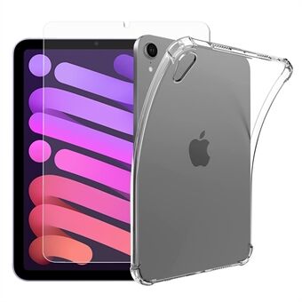 Fyrhörnskrockkudde Anti-fall Transparent Mjuk TPU-telefonfodral Skal med skärmskydd i härdat glas för iPad mini (2021)