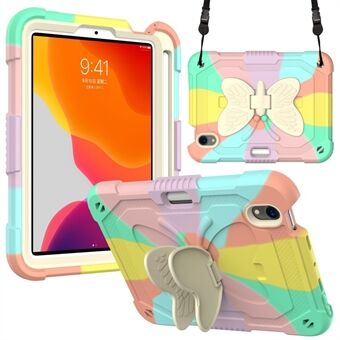 Färg Splicing Butterfly Form Kickstand Tablet Skyddsfodral Skal med axelrem för iPad mini (2021)