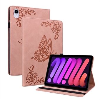 Imprinted Butterfly Flower Shock Absorption PU-läder Folio Stand Cards Slotsskydd med resårband för iPad mini (2021)