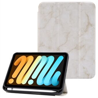 Marble Pattern Tri-fold Stand Smart Tablet Läderfodral med pennfack för iPad mini (2021)