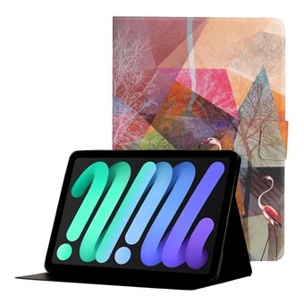Snyggt mönsterutskrift Korthållare Design Anti-Fall Magnetlås Läderfodral med Stand för iPad mini (2021)