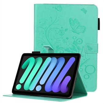 Imprinting Butterfly Flower Pattern PU Läder Tablet Stand Cover Plånboksfodral för iPad mini (2021)