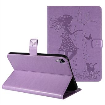 Imprinting Girl Cat Pattern Läder Tablettfodral Stand Plånbok Skyddsfodral för iPad mini (2021)