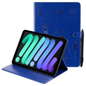 Imprinting Cat Bee Pattern PU- Stand Plånbok Tablettfodral Skal för iPad mini (2021)