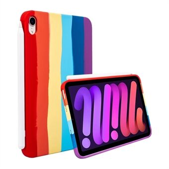 För iPad mini (2021) Rainbow Color Flytande silikon TPU tabletfodral Anti-droppskydd med mikrofiberläderfoder