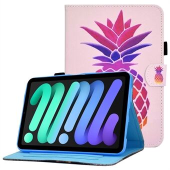 För iPad mini (2021) Mönstertryck foliofodral sömmar PU- Stand Magnetiskt skyddande fodral med kortplatser och pennhållare