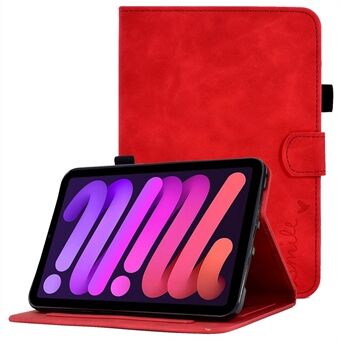 För iPad mini (2021) Stötsäkert läderfodral Anti- Scratch Enfärgad Folio Flip Cover Mönster påtryckt Tablet Stand Fodral med kortplatser
