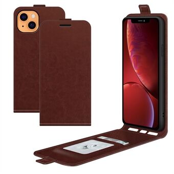 Crazy Horse Texture Vertical Flip Phone Cover Card Slot Läderfodral för iPhone 13 - Brown