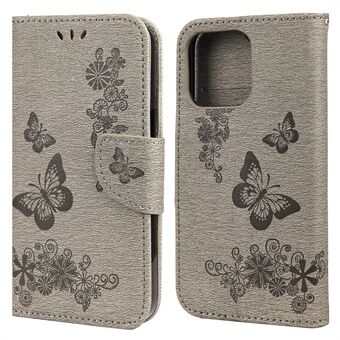 Läderplånboksfodral Imprint Butterfly Flower telefonfodral med Stand för iPhone 13 