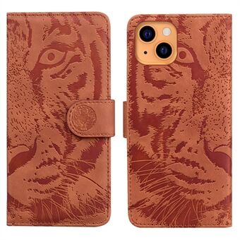 Anti-fall Pure Color Tiger Imprint Mönster Läder Mobiltelefon Skal för iPhone 13 