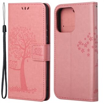 Owl Tree Stand plånboksställ Läder Phone Shell Case för iPhone 13 6,1 tum