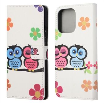 Helkroppsskyddande mönsterutskrift PU-läderplånbok Magnetisk Stängare Stötsäkert Stand Funktion Flip Folio Cover Fodral för iPhone 13 -  Couple Owl