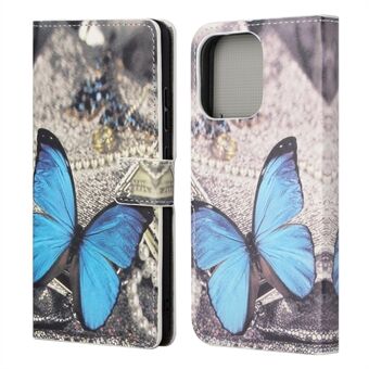 Helkroppsskyddande mönsterutskrift PU-läderplånbok Magnetisk Stängare Stötsäkert Stand Funktion Flip Folio Cover Fodral för iPhone 13 -  Blue Butterfly