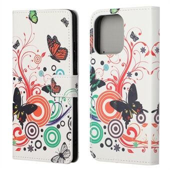 Helkroppsskyddande mönsterutskrift PU-läderplånbok Magnetisk Stängare Stötsäkert Stand Funktion Flip Folio Cover Fodral för iPhone 13 - Colorful Butterflies