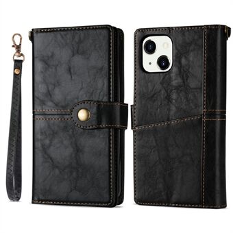 Multifunktionell vintagestil plånbok lädertelefon skyddsfodral med rem för iPhone 13 