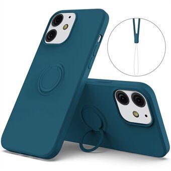 Justerbar Ring Stativ Design Miljövänlig flytande silikon telefon Skyddsfodral Skal med praktisk rem för iPhone 13 