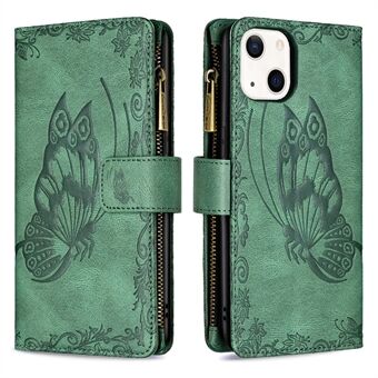 Imprinted Butterfly Anti-Drop Elegant dragkedja Plånbok Design Lädertelefonfodral med Stand för iPhone 13 