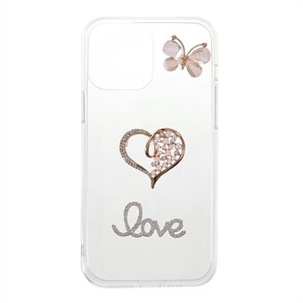 Love Heart Butterfly Shape Sticking Diamond Decor Clear Snyggt TPU-telefonskal för iPhone 13 