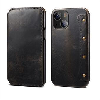 Stötsäkert telefonfodral i äkta läder med plånbok för iPhone 13 