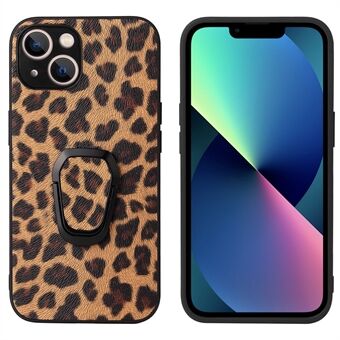 Kickstand Design PU-läderbelagd telefonfodral skal med inbyggd metallplåt för iPhone 13 - Leopard Texture/Dark Brown