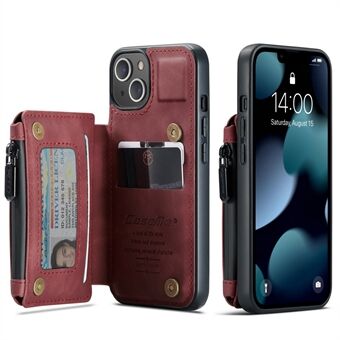 CASEME C20-serien Stötsäker Stöldskyddad blixtlåsficka Plånboksdesign PU-läder och TPU-bakfodral Telefonfodral för iPhone 13 - Red