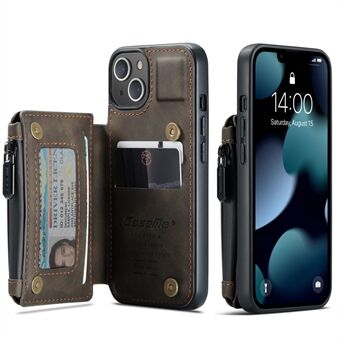 CASEME C20-serien Stötsäker Stöldskyddad blixtlåsficka Plånboksdesign PU-läder och TPU-bakfodral Telefonfodral för iPhone 13  - Coffee
