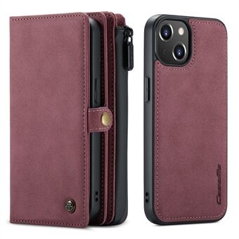 CASEME 018-serien 2-i-1 löstagbar multi-slotdesign Matt yta läder telefonfodral skalskydd för iPhone 13 - Wine Red