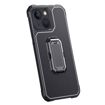 Carbon Fiber Texture TPU skyddande telefonbakfodral med dolt hopfällbart stöd för iPhone 13 